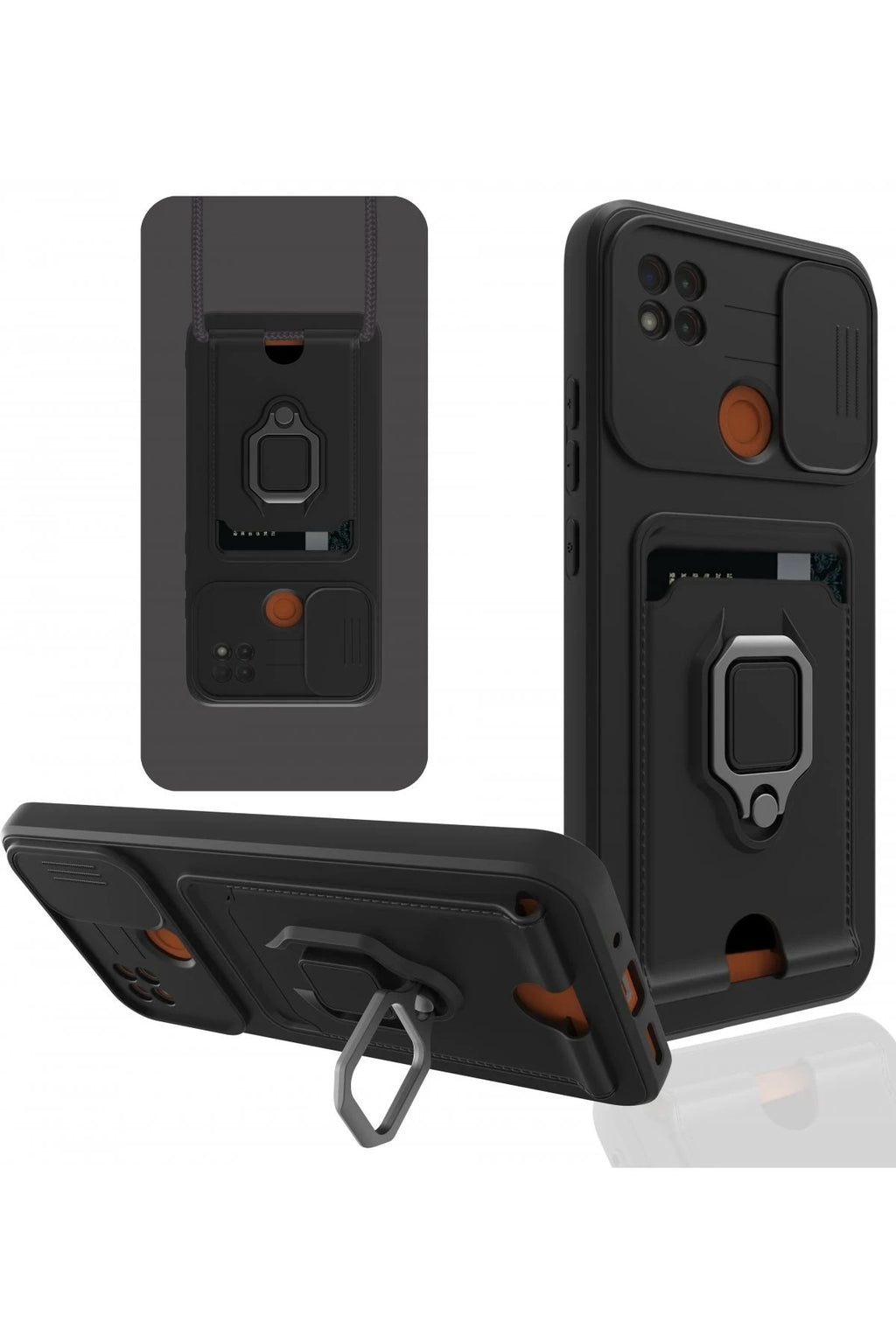 Mey İthalat® Redmi 9C Kılıf Zuma Kartvizitli Yüzüklü Silikon - Siyah