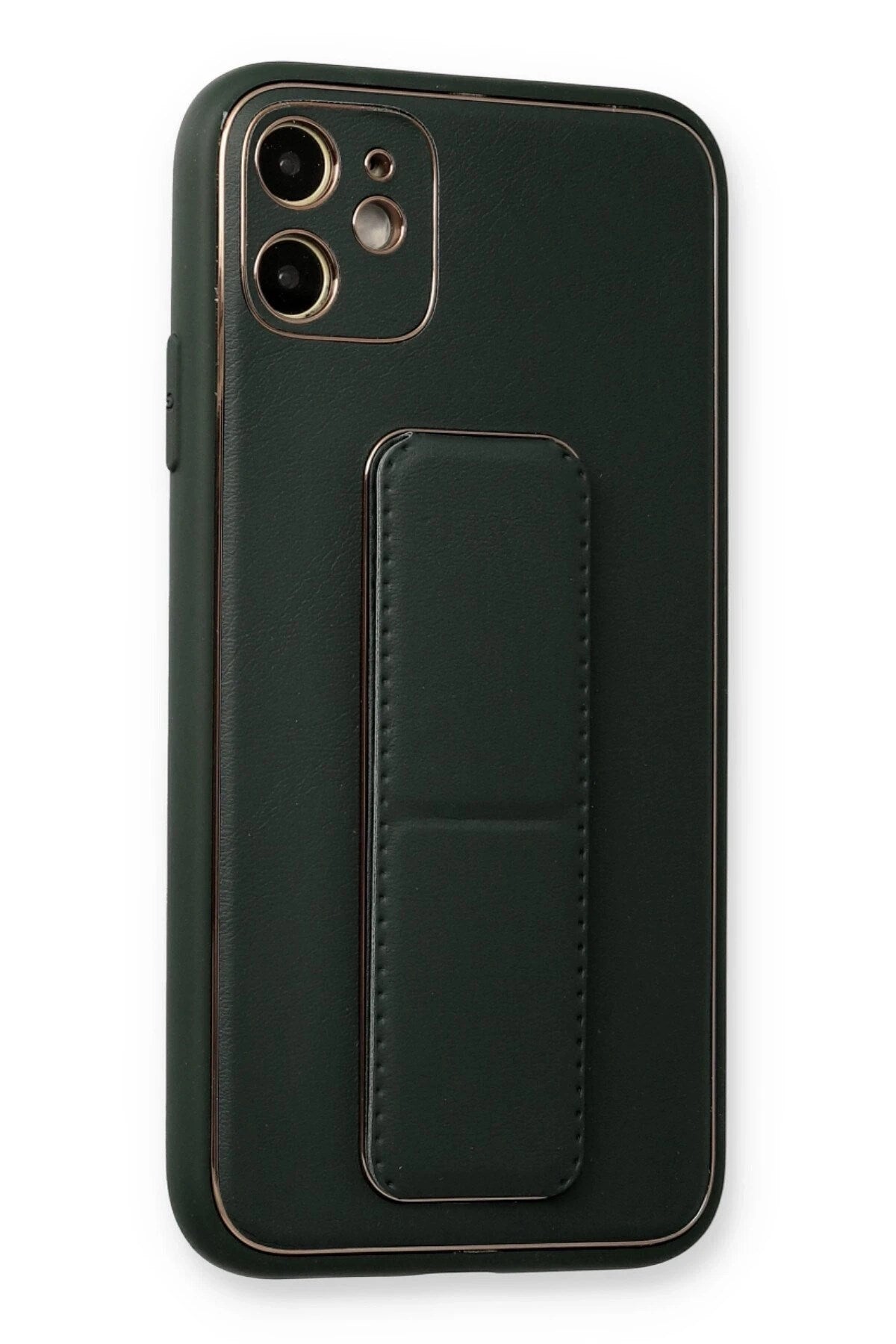 Mey İthalat® iPhone 12 Kılıf Coco Deri Standlı Kapak - Füme