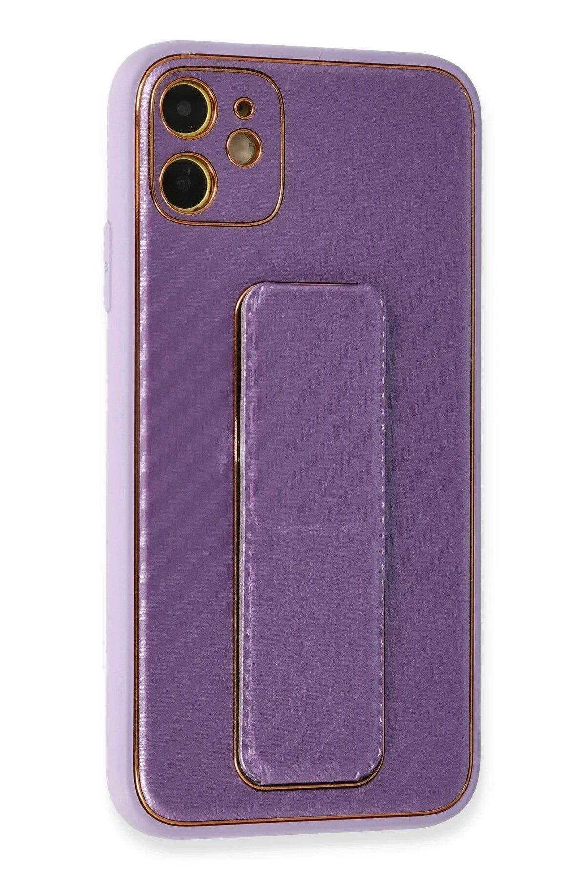 Mey İthalat® iPhone 12 Kılıf Coco Karbon Standlı Kapak - Mor