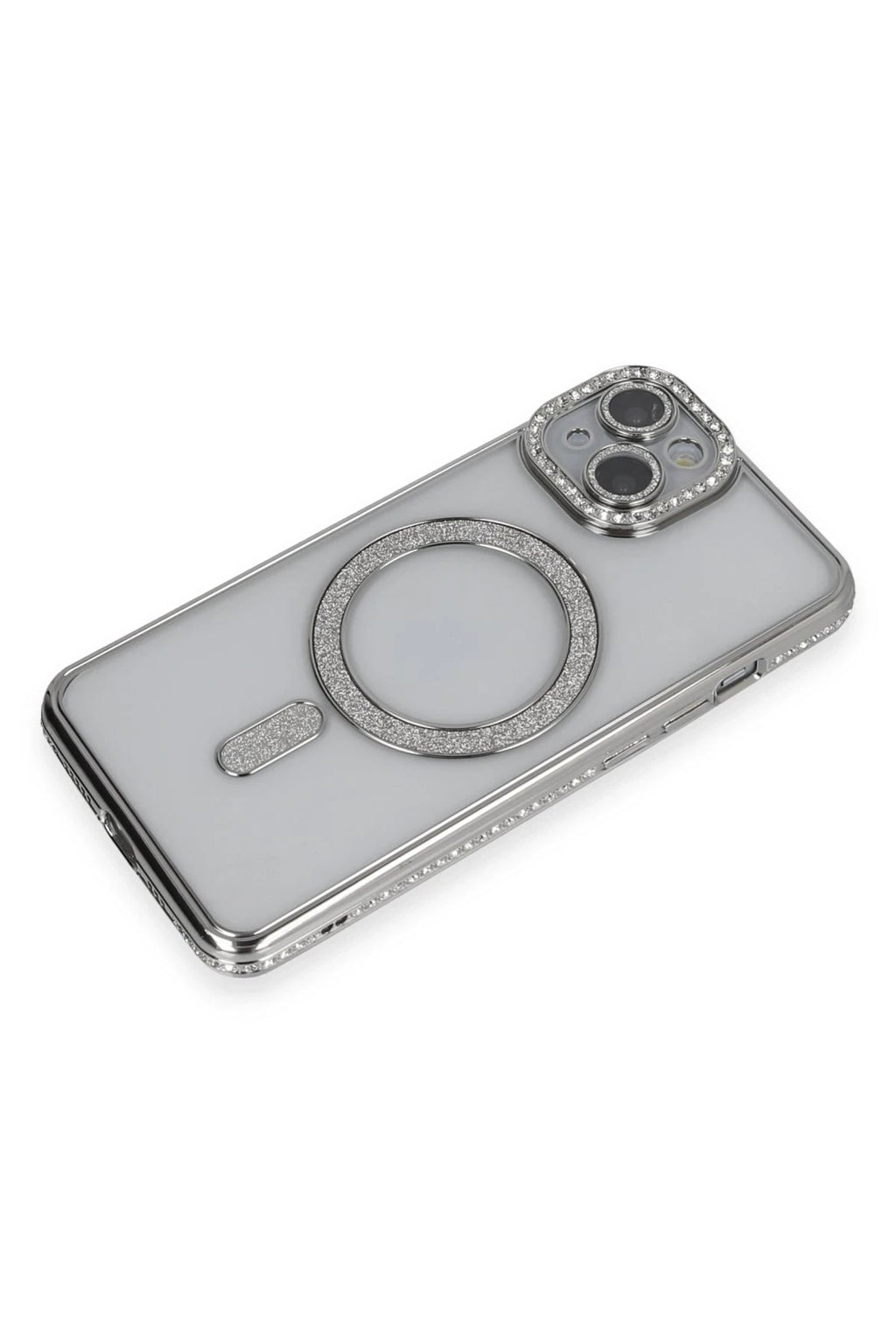 Mey İthalat® iPhone 14 Kılıf Joke Simli Magneticsafe Kılıf - Gümüş