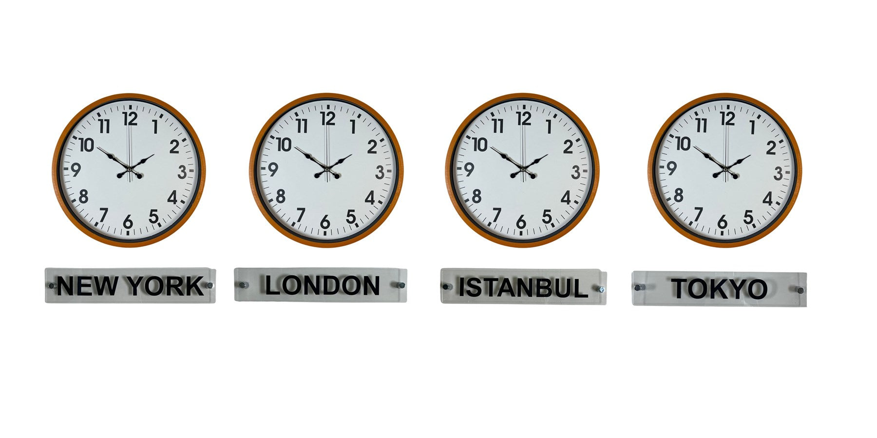 Turuncu 36 Cm Dünya Saatleri 4’lü Tabelalı Set