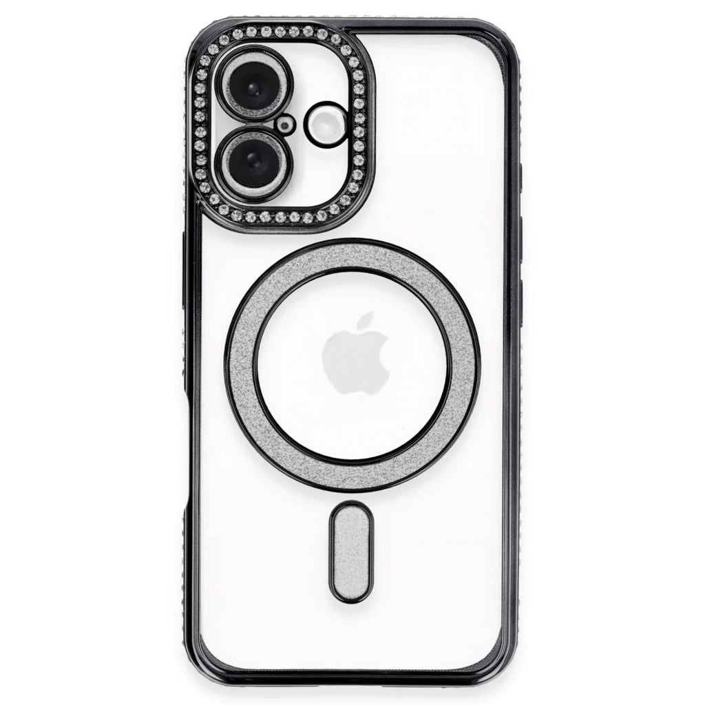 Mey İthalat® iPhone 16 Plus Kılıf Joke Simli Magneticsafe Kılıf - Siyah