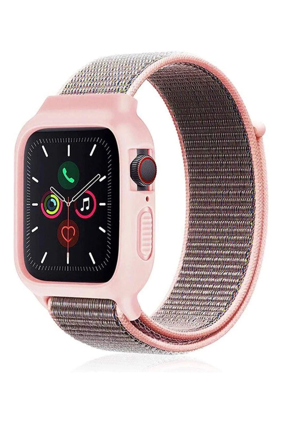 Mey İthalat® Watch 38mm Hasırlı Cırtcırtlı Kasalı Kordon - Pembe