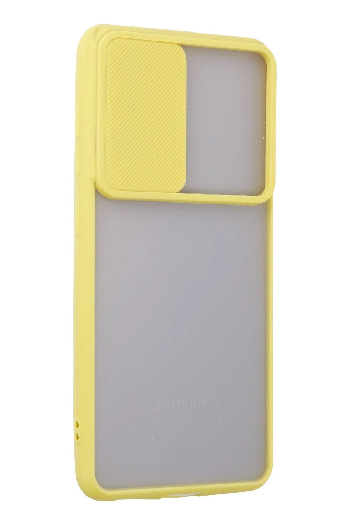 Mey İthalat® Samsung Galaxy S21 FE Kılıf Palm Buzlu Kamera Sürgülü Silikon - Sarı