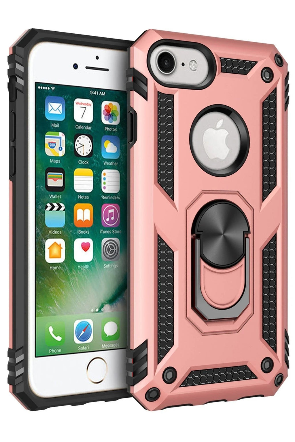 Mey İthalat® iPhone 7 Kılıf Sofya Yüzüklü Silikon Kapak - Rose