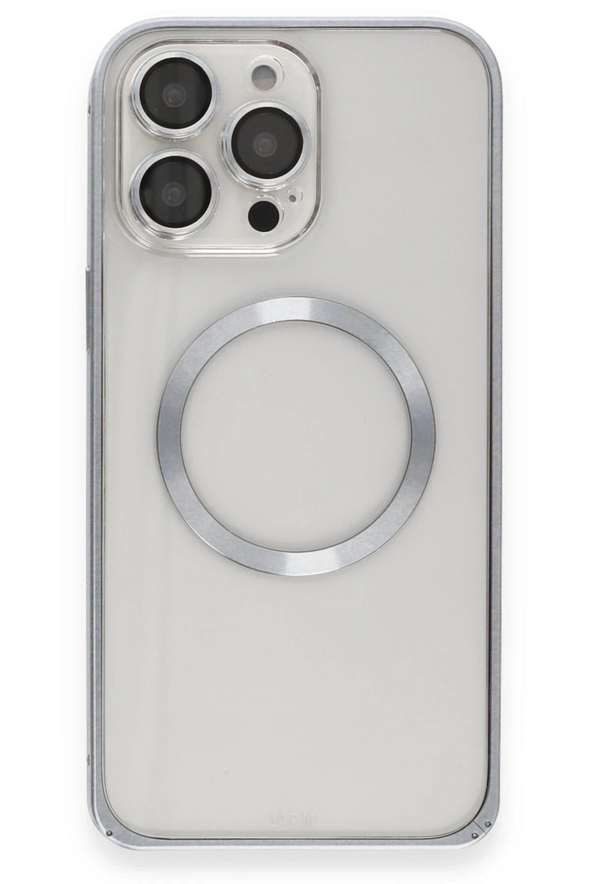 Mey İthalat® iPhone 15 Pro Max Kılıf Metal Bumper Magneticsafe Kapak - Gri