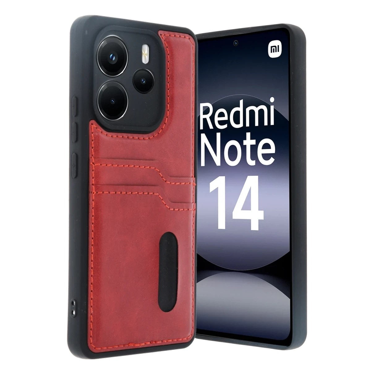 Mey İthalat® Redmi Note 14 4G Kılıf Sara Kartvizitli Deri Kılıf - Kırmızı