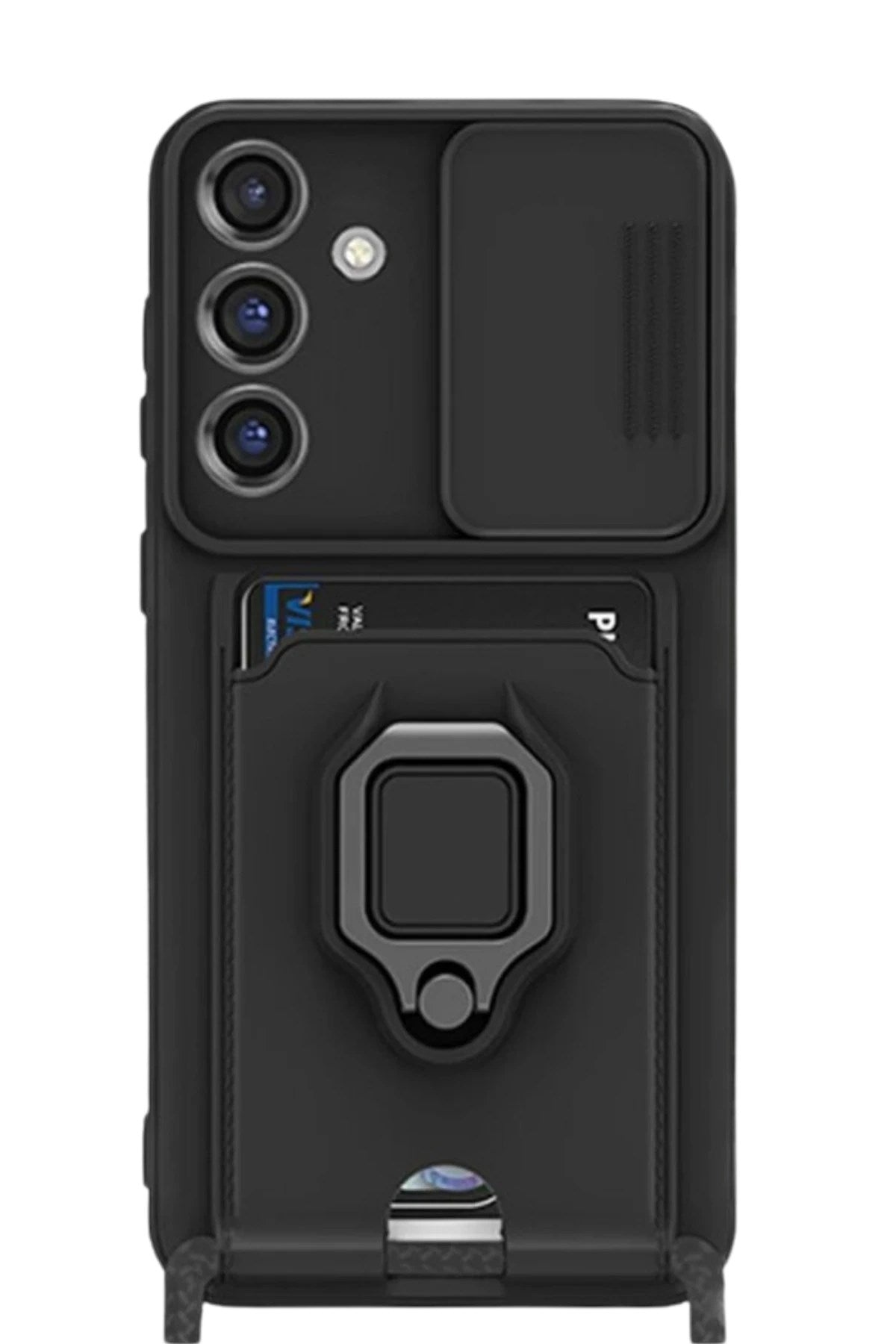 Mey İthalat® Samsung Galaxy S25 Plus Kılıf Zuma Kartvizitli Yüzüklü Silikon - Siyah