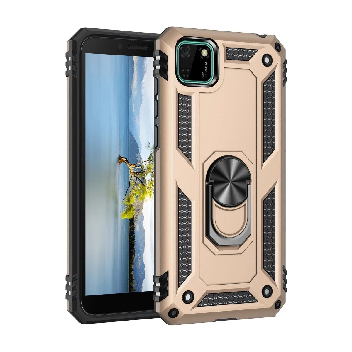 Mey İthalat® Huawei Y5P Kılıf Sofya Yüzüklü Silikon Kapak - Gold