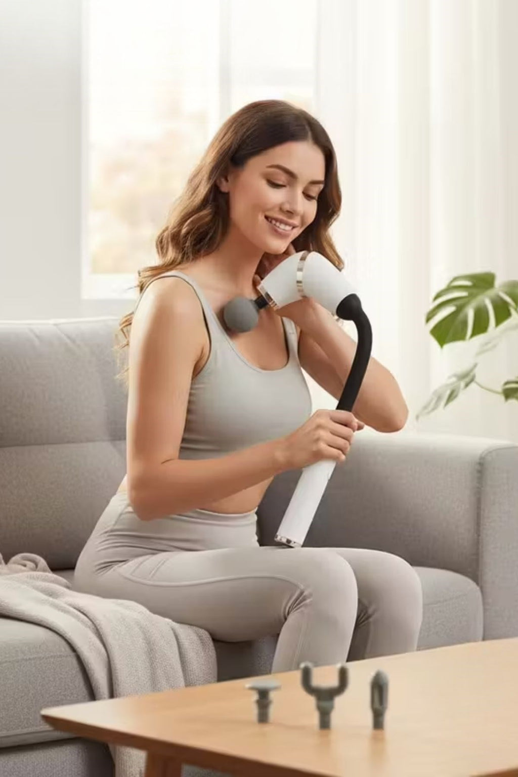 4 Farklı Başlıklı Uzun Saplı Derin Doku Masaj Tabancası, Boyun, Omuz ve Sırt için Ergonomik Saplı Çoklu Masaj Modlu Taşınabilir Masaj Aleti