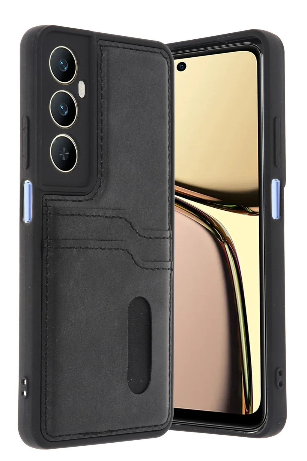 Mey İthalat® Realme C65 Sara Kartvizitli Deri Kılıf - Siyah