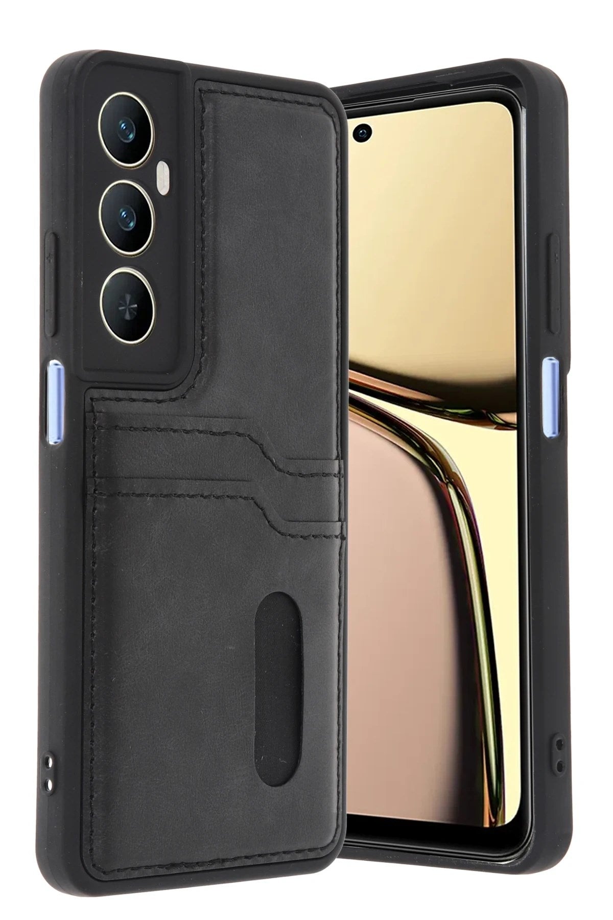 Mey İthalat® Realme C65 Sara Kartvizitli Deri Kılıf - Siyah