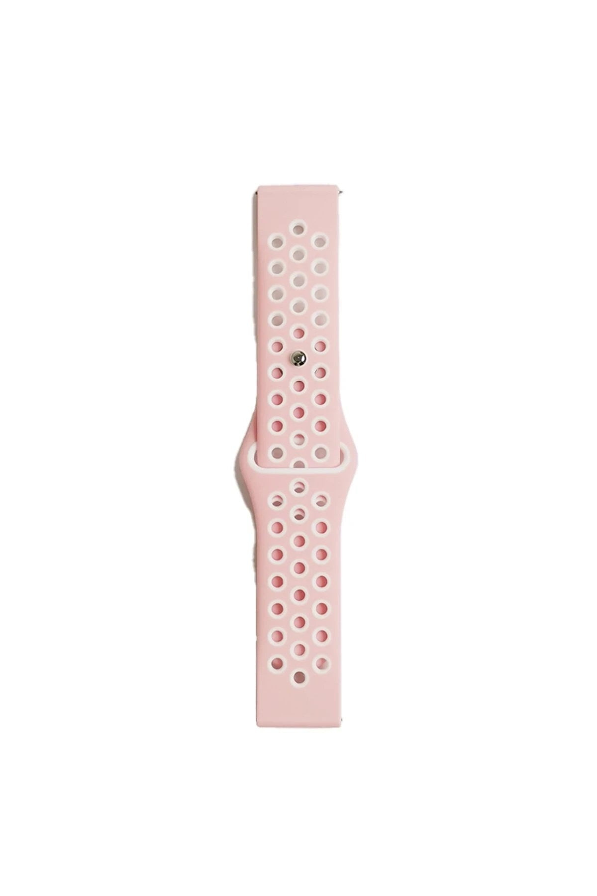 Mey İthalat® Watch 22mm Spor Delikli Kordon - Pembe-Beyaz