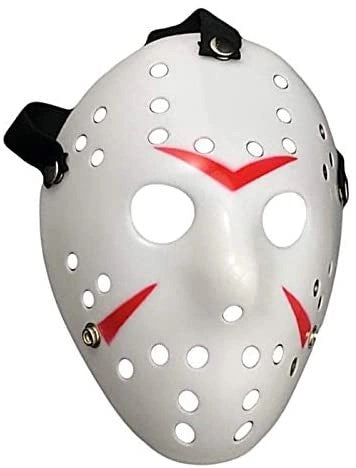Mey İthalat® Beyaz Renk Kırmızı Çizgili Tam Yüz Hokey Jason Maskesi Hannibal Maskesi
