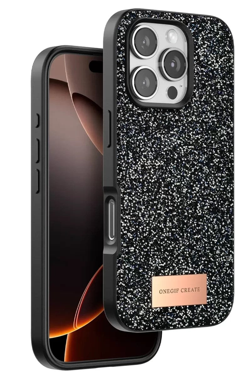 Mey İthalat® iPhone 16 Pro Max Bright Simli Kapak - Siyah