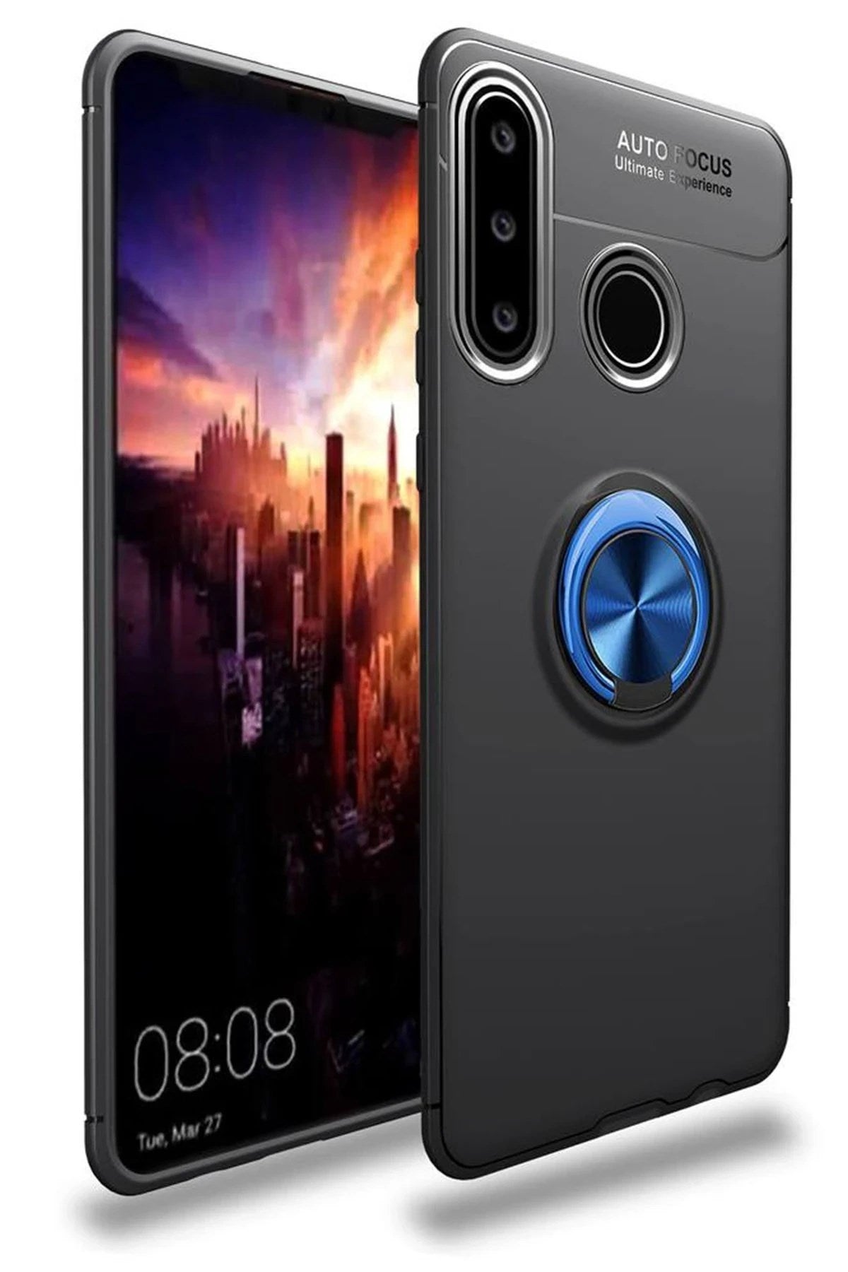 Mey İthalat® Huawei Y6P Kılıf Range Yüzüklü Silikon - Siyah-Mavi