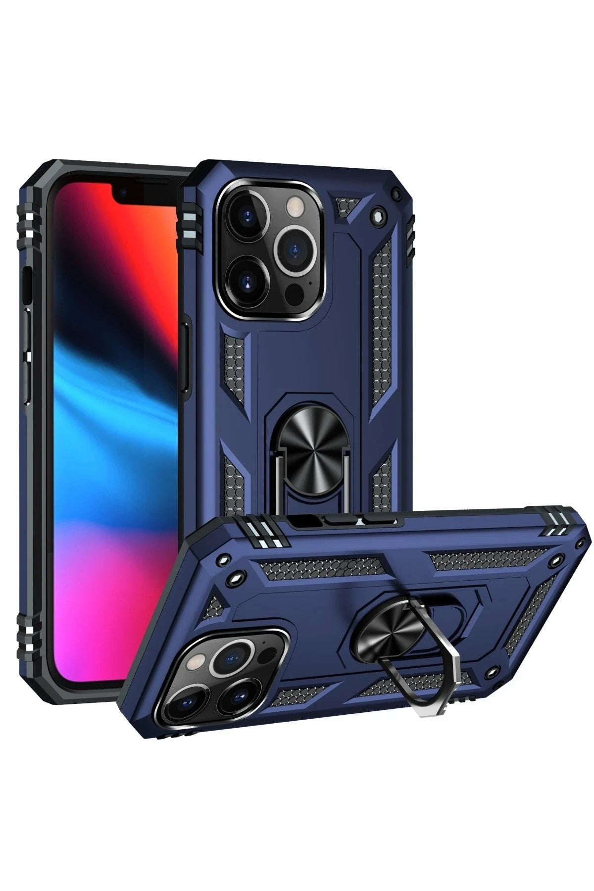 Mey İthalat® iPhone 13 Pro Kılıf Sofya Yüzüklü Silikon Kapak - Lacivert