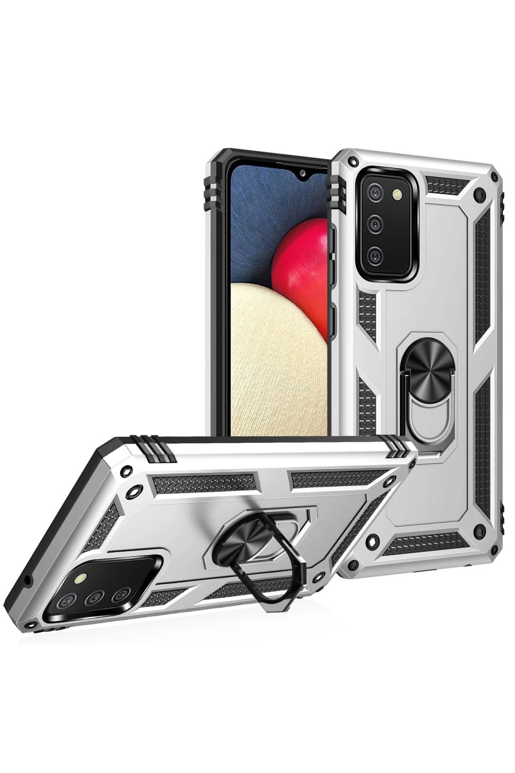 Mey İthalat® Samsung Galaxy A03S Kılıf Sofya Yüzüklü Silikon Kapak - Gümüş