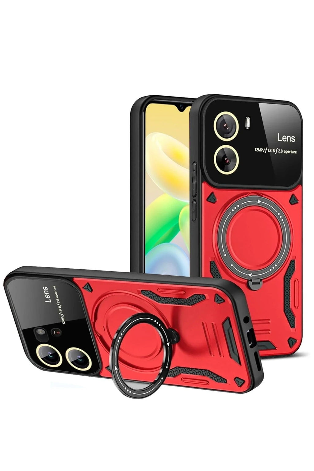 Mey İthalat® Vivo Y16 Kılıf Joy Lens Standlı Kapak - Kırmızı