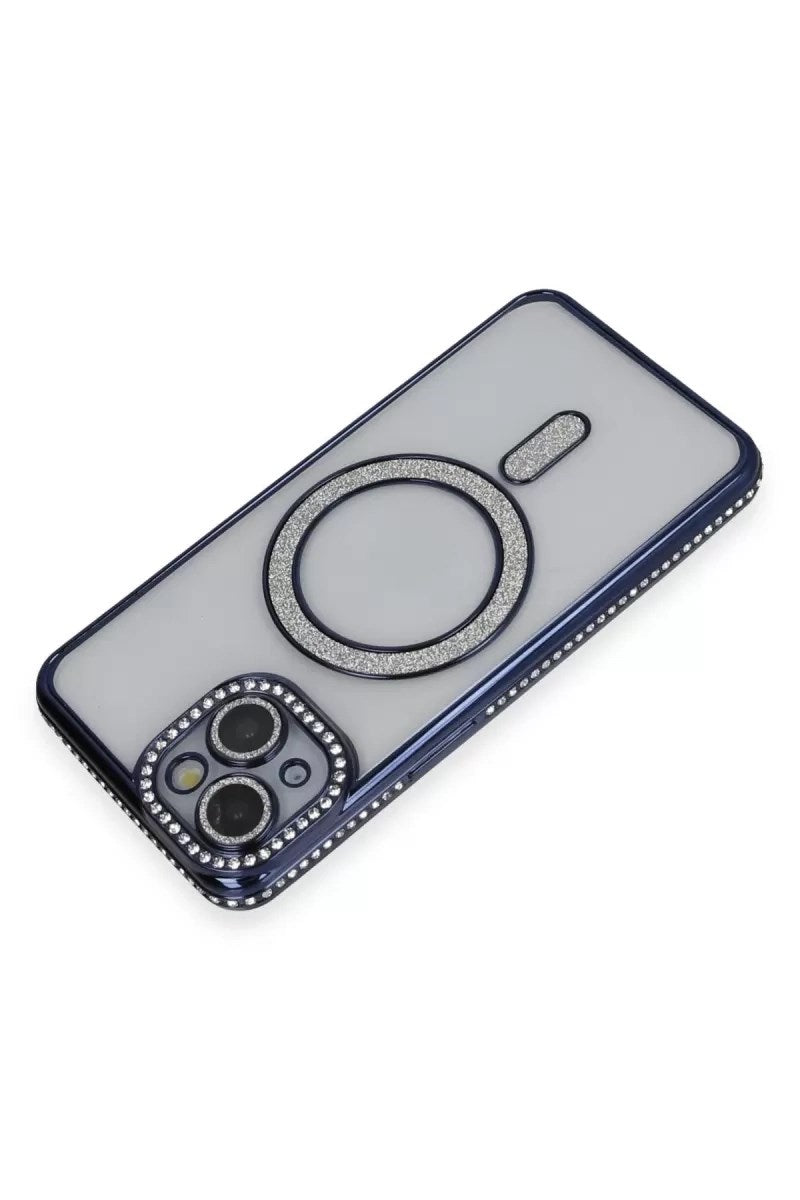 Mey İthalat® iPhone 13 Kılıf Joke Simli Magneticsafe Kılıf - Lacivert