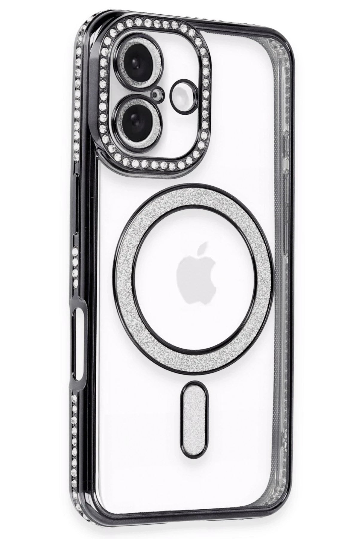 Mey İthalat® iPhone 16 Plus Kılıf Joke Simli Magneticsafe Kılıf - Siyah