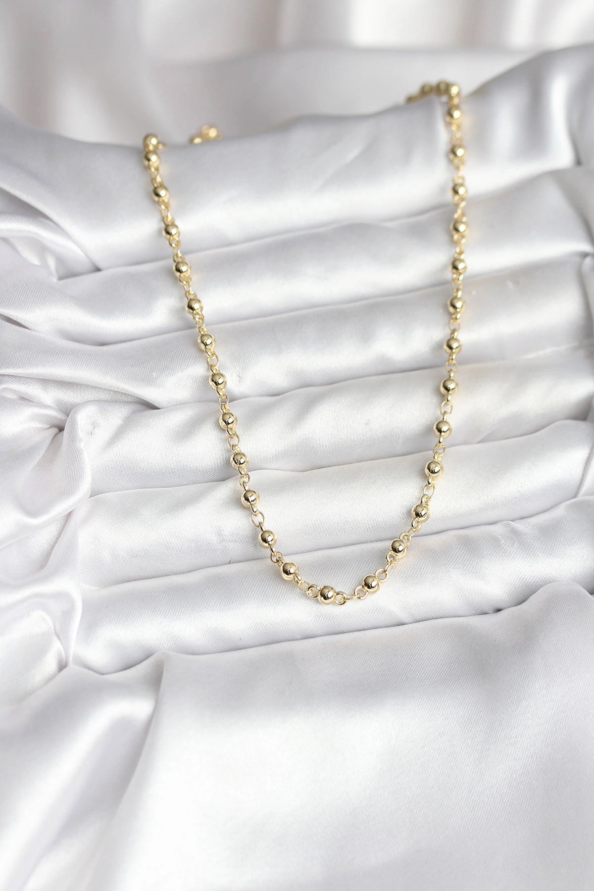 Mey İthalat® 14K Gold Renk Kaplama Topçuklu Zincir Model CM Kadın Kolye