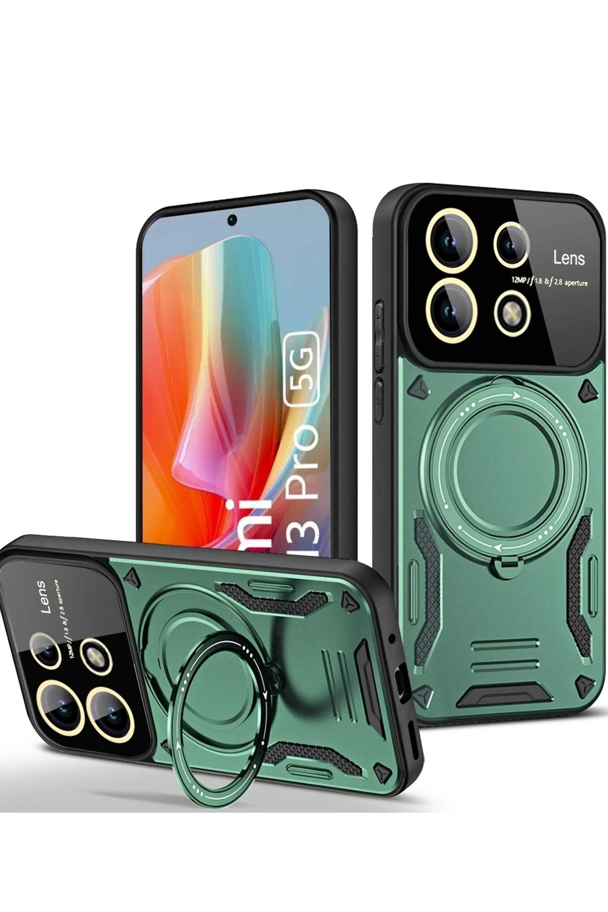 Mey İthalat® Redmi Note 13 Pro 5G Kılıf Joy Lens Standlı Kapak - Koyu Yeşil