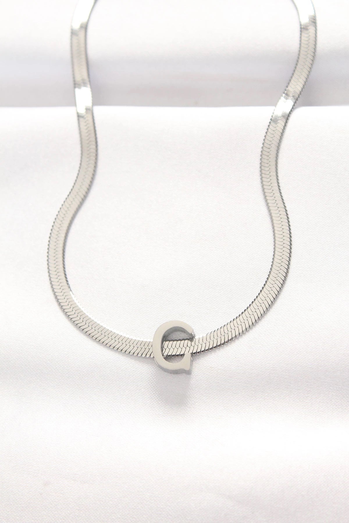 Mey İthalat® 316L Çelik C Harfli Silver Renk İtalyan Zincirli Kolye