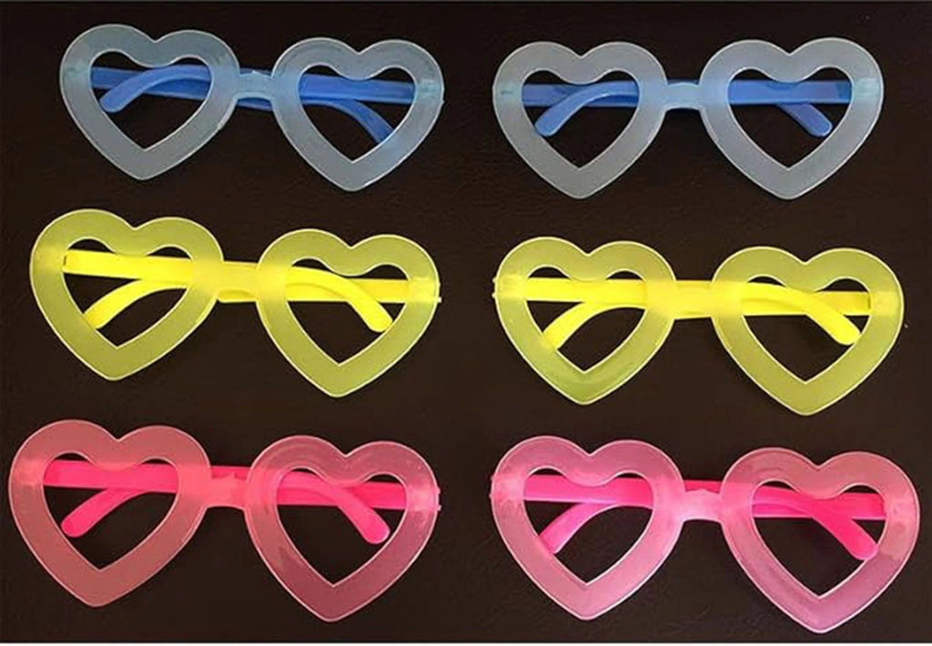 Mey İthalat® Retro Neon Fosforlu Kalp Gözlük 12 Adet – 80’ler 90’lar Parti Stili