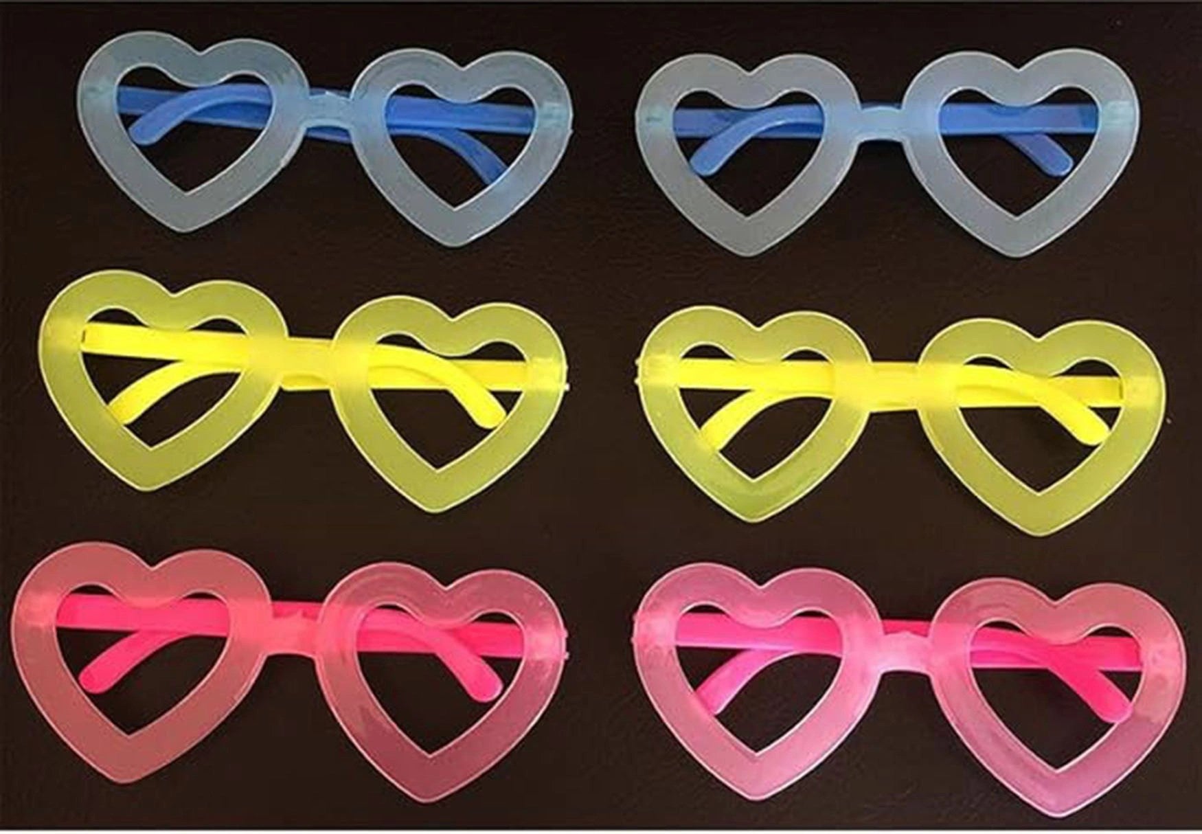 Mey İthalat® Retro Neon Fosforlu Kalp Gözlük 12 Adet – 80’ler 90’lar Parti Stili