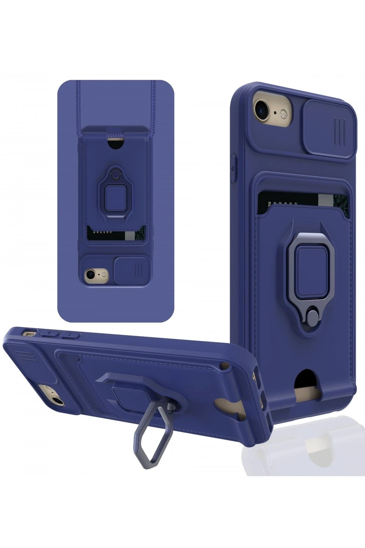 Mey İthalat® iPhone 7 Kılıf Zuma Kartvizitli Yüzüklü Silikon - Lacivert