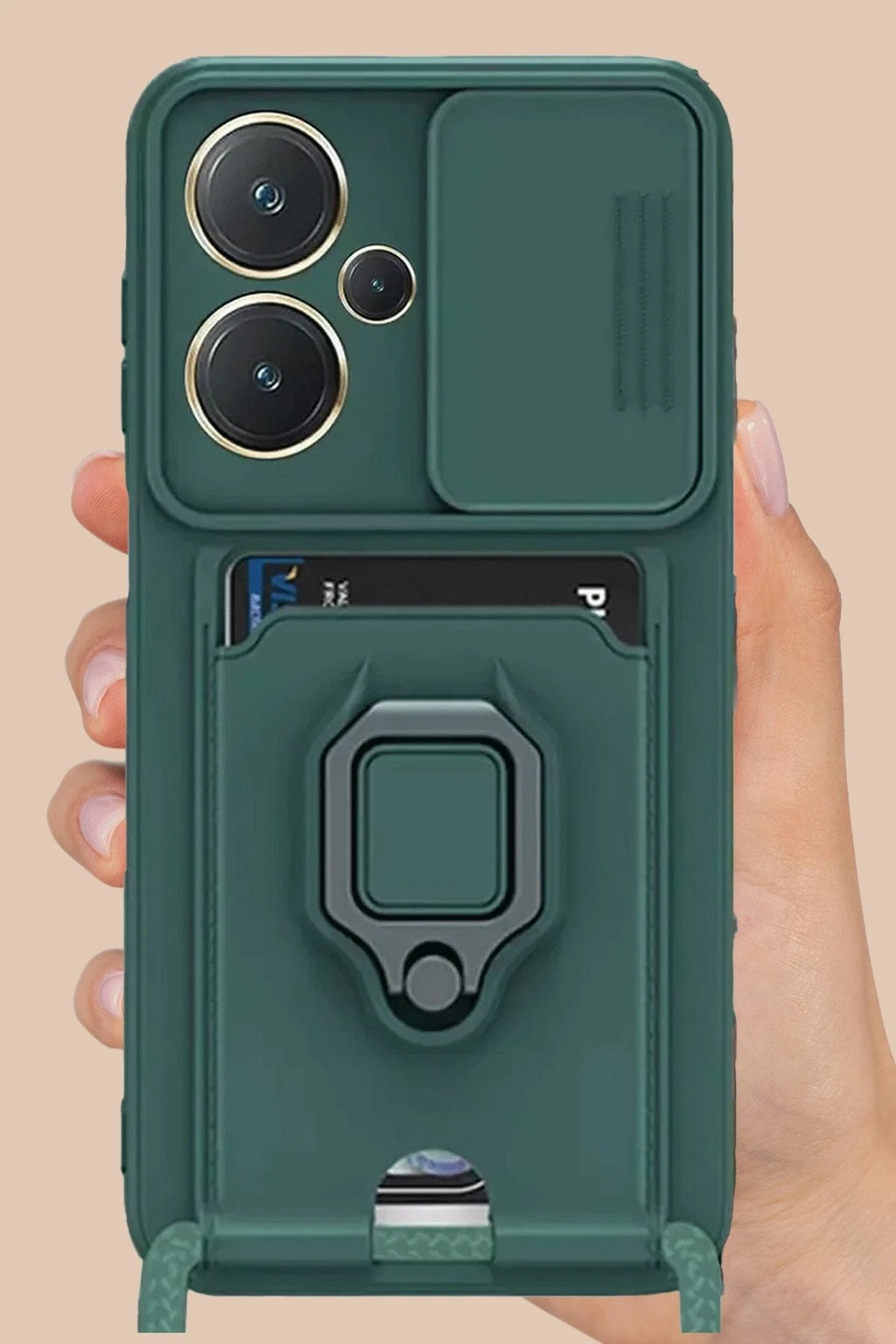 Mey İthalat® Redmi Note 13 Pro Plus Kılıf Zuma Kartvizitli Yüzüklü Silikon - Kırmızı