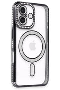 Mey İthalat® iPhone 16 Kılıf Joke Simli Magneticsafe Kılıf - Siyah