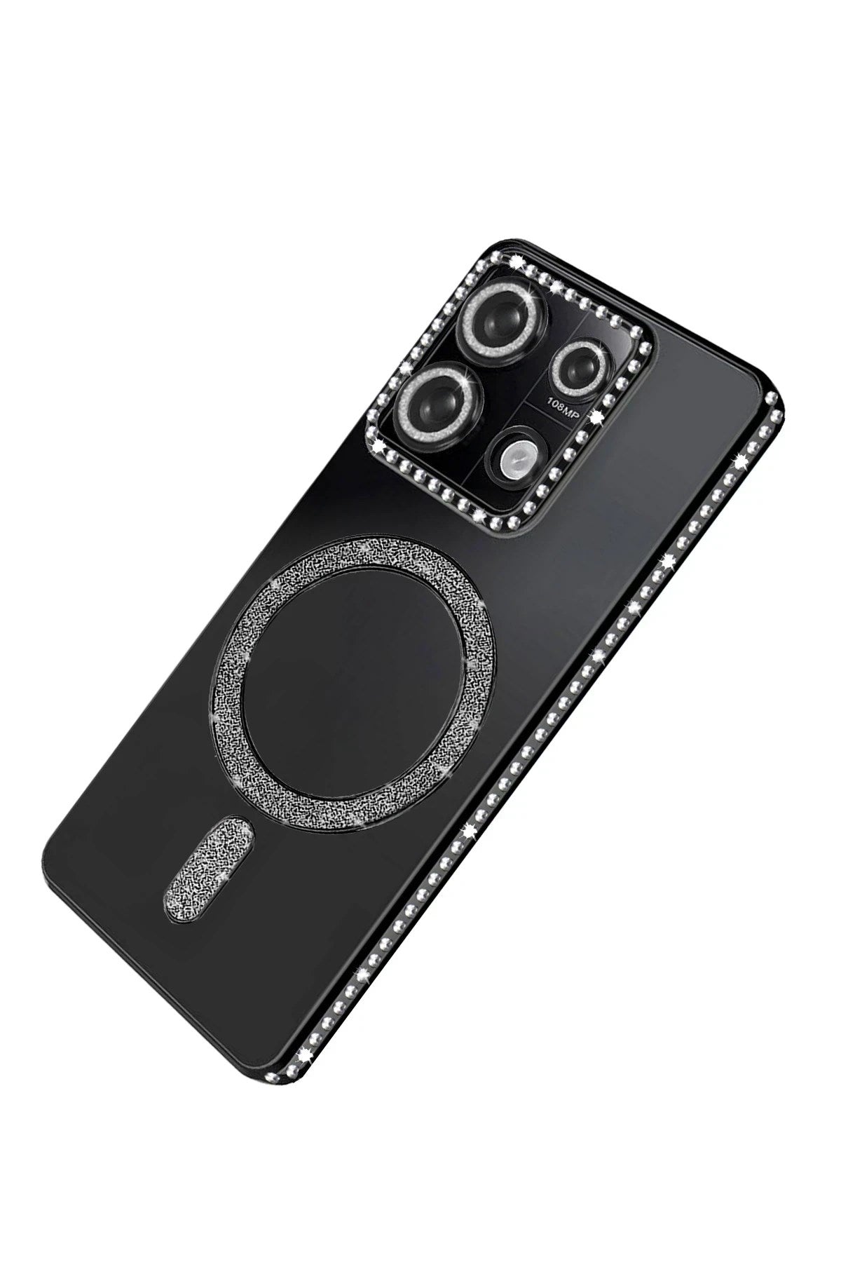 Mey İthalat® Redmi 13C Joke Simli Magneticsafe Kılıf - Siyah
