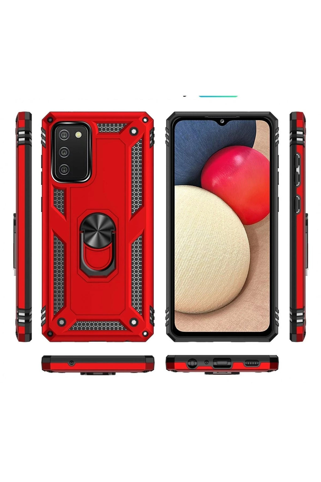 Mey İthalat® Samsung Galaxy A03S Kılıf Sofya Yüzüklü Silikon Kapak - Kırmızı