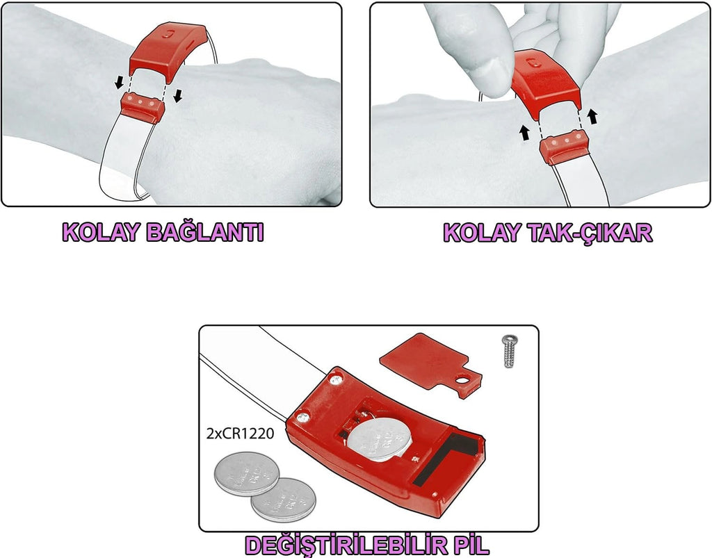 Mey İthalat® Festival &amp; Parti LED Bileklik Baskı Yapılabilir 3 Farklı Mod Işıklı 1 Adet