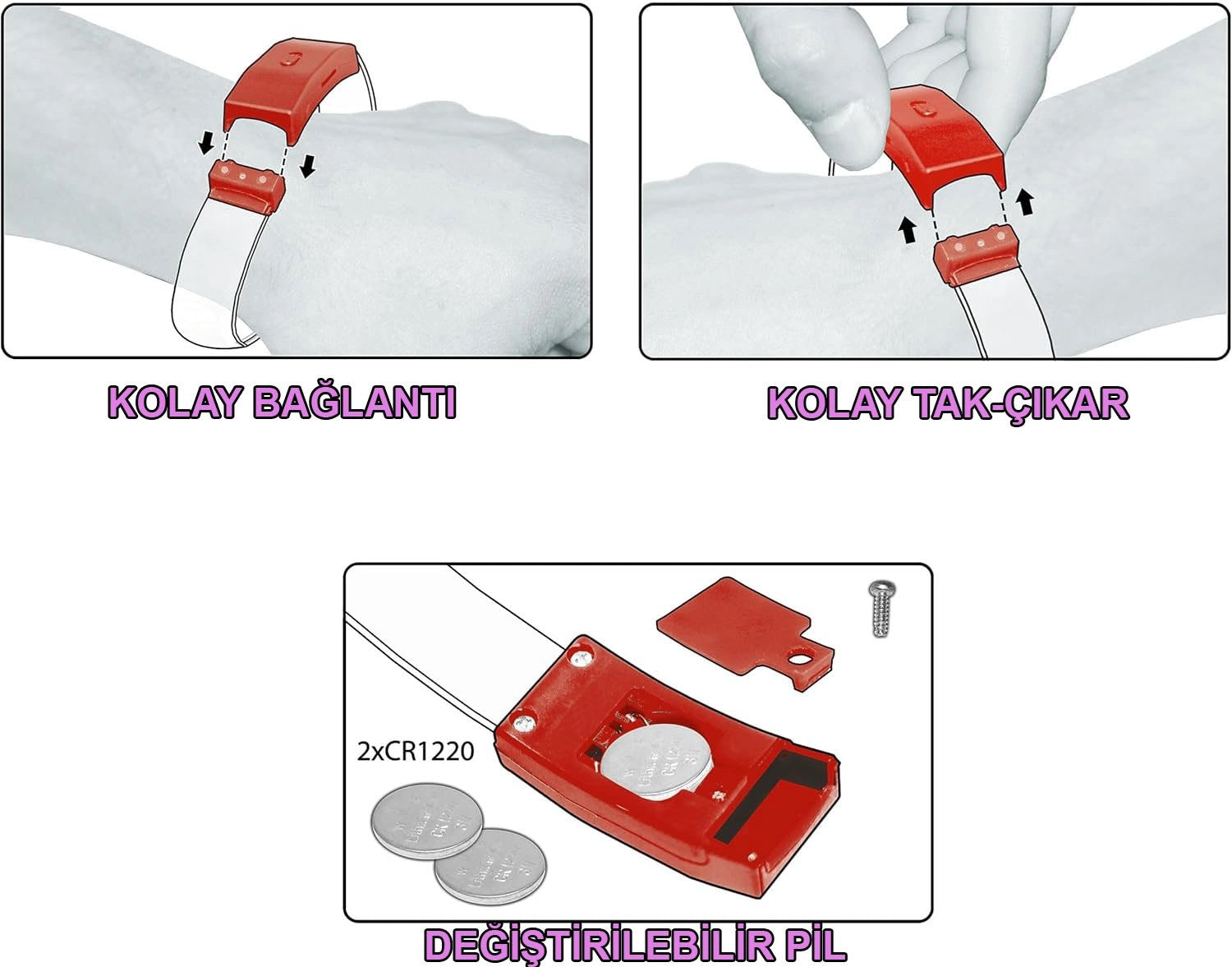 Mey İthalat® Festival &amp; Parti LED Bileklik Baskı Yapılabilir 3 Farklı Mod Işıklı 1 Adet