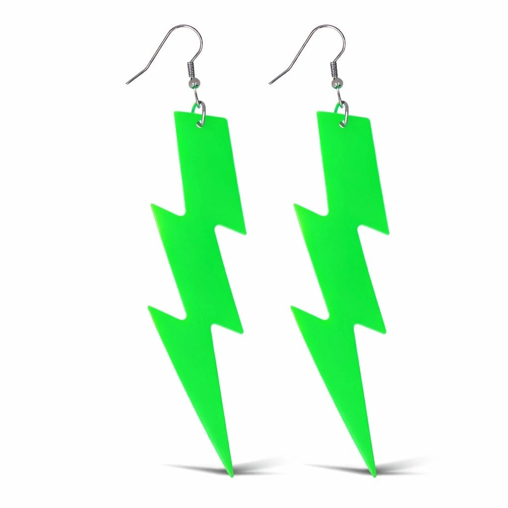 Mey İthalat® 80’ler 90&amp;#39;lar Retro Neon Yeşil Şimşek Küpe 10 cm