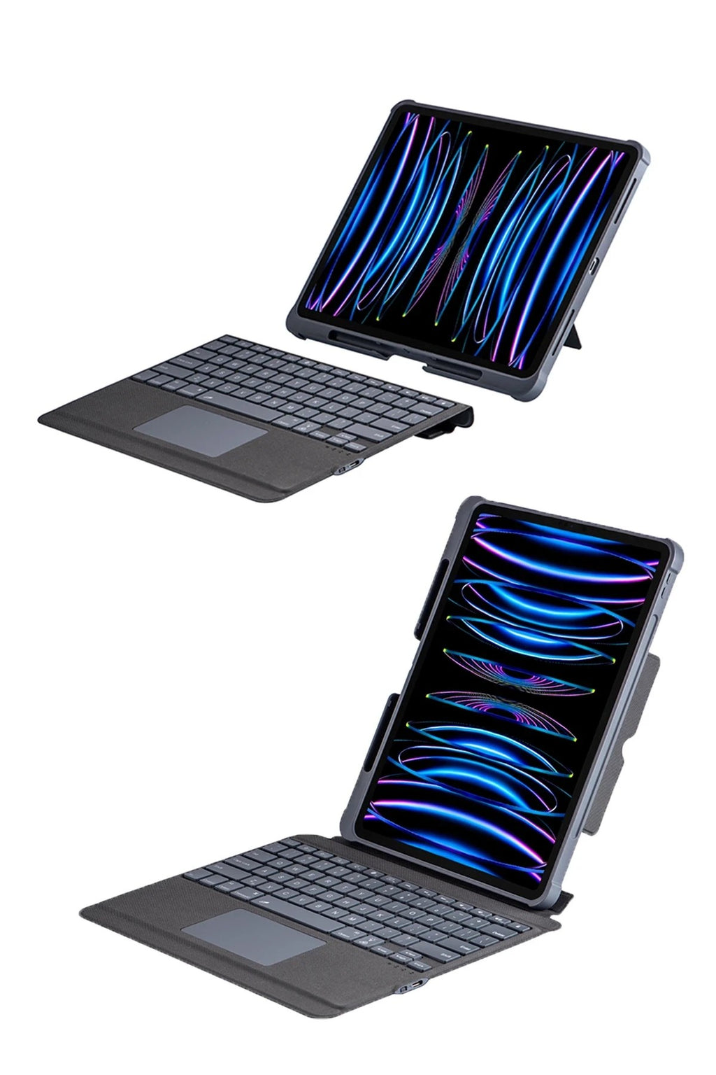 Mey İthalat® T5509D iPad Pro 12.9 (2022) Kılıf Palermo Ledli Klavyeli Standlı Tablet Kılıfı - Siyah