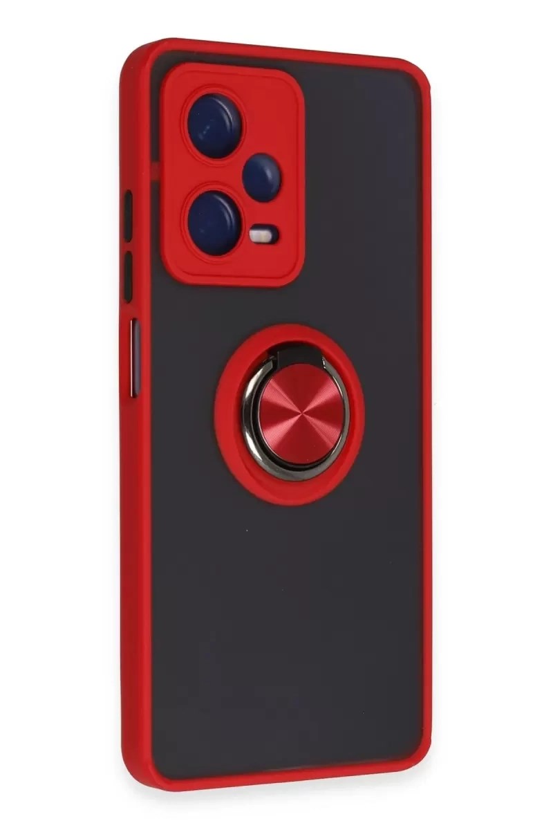 Mey İthalat® Redmi Note 12 Pro 5G Kılıf Montreal Yüzüklü Silikon Kapak - Kırmızı