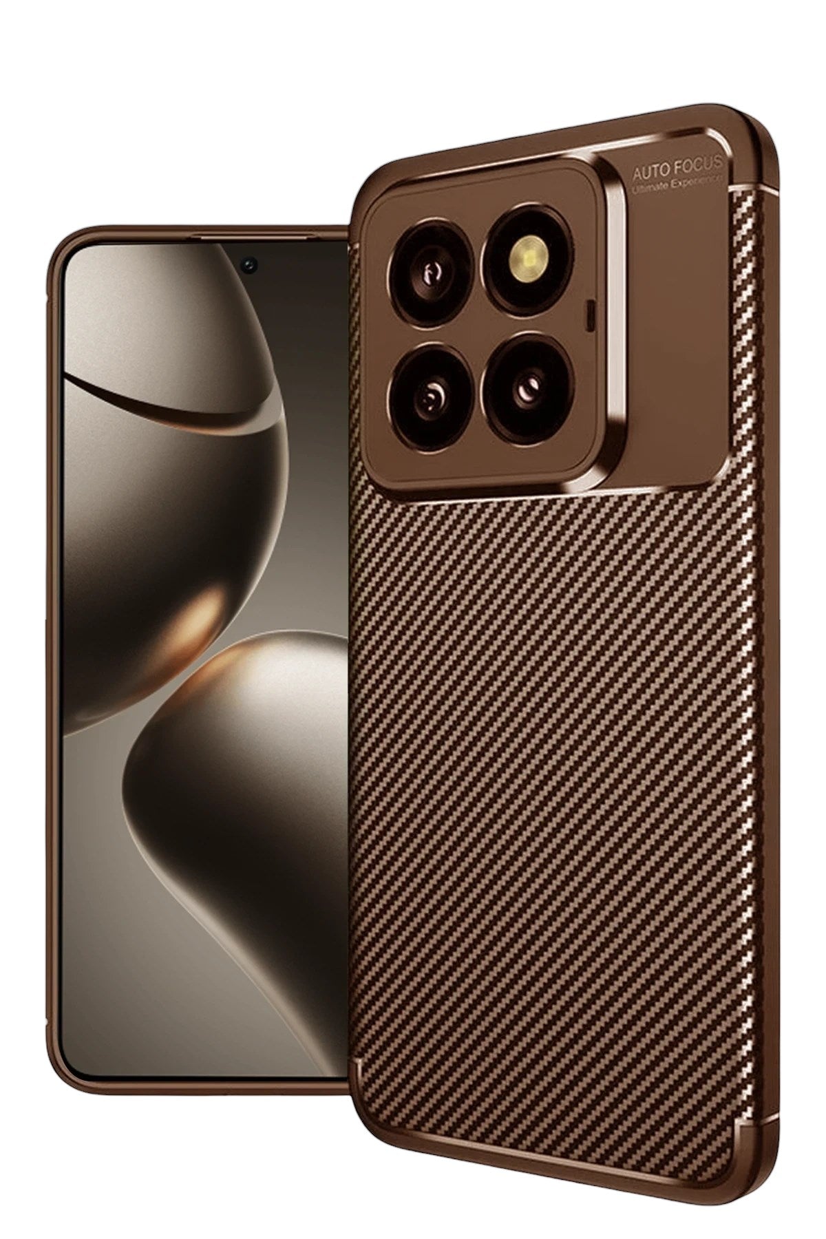 Mey İthalat® Mi 14T Pro Kılıf Auto Focus Karbon Kapak - Kahverengi