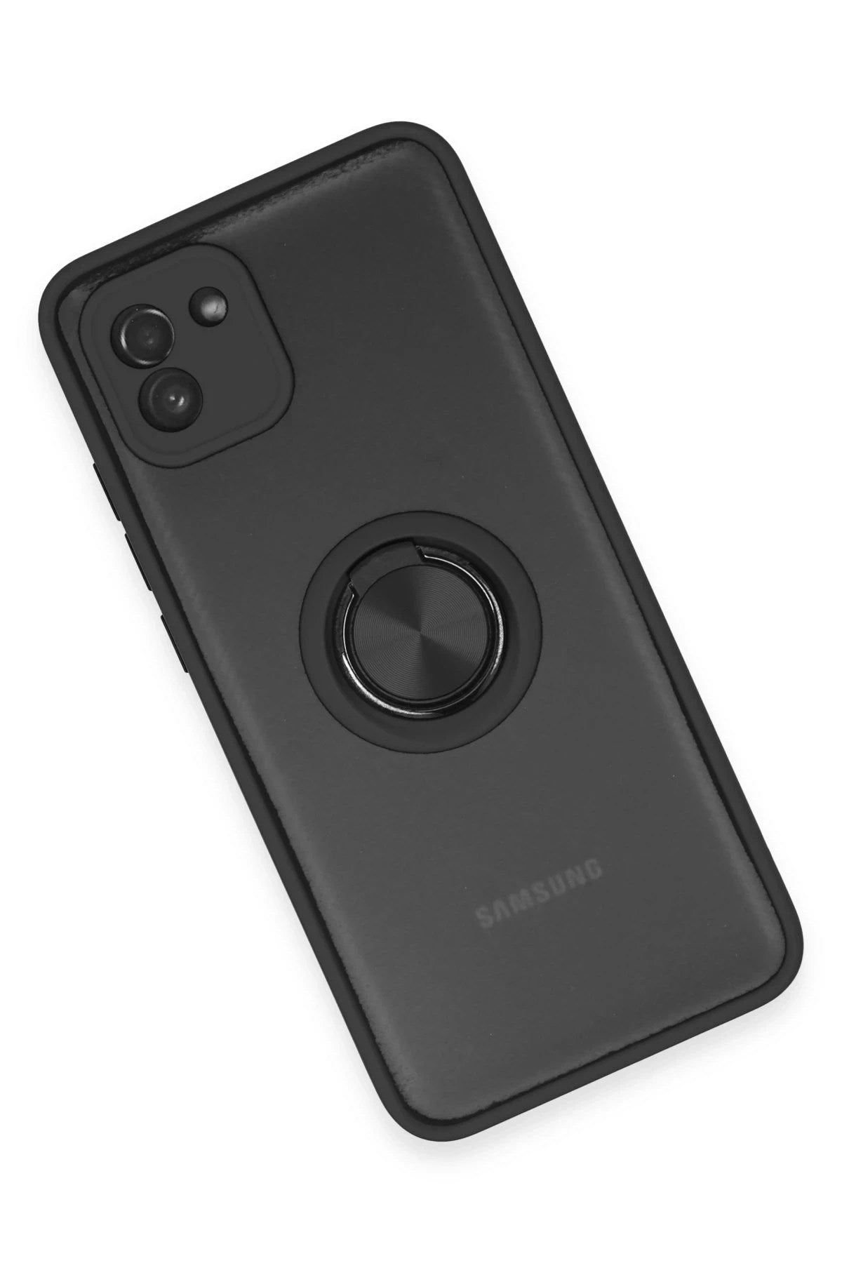 Mey İthalat® Samsung Galaxy A03 Kılıf Montreal Yüzüklü Silikon Kapak - Siyah