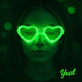 Mey İthalat® Yeşil LED Işıklı Kalp Gözlük – 3 Modlu Parti &amp; Glow Gözlüğü