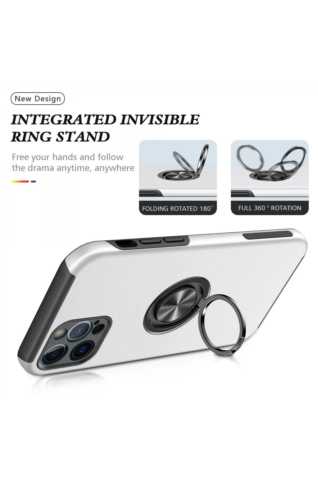 Mey İthalat® iPhone 12 Pro Kılıf Elit Yüzüklü Kapak - Gümüş