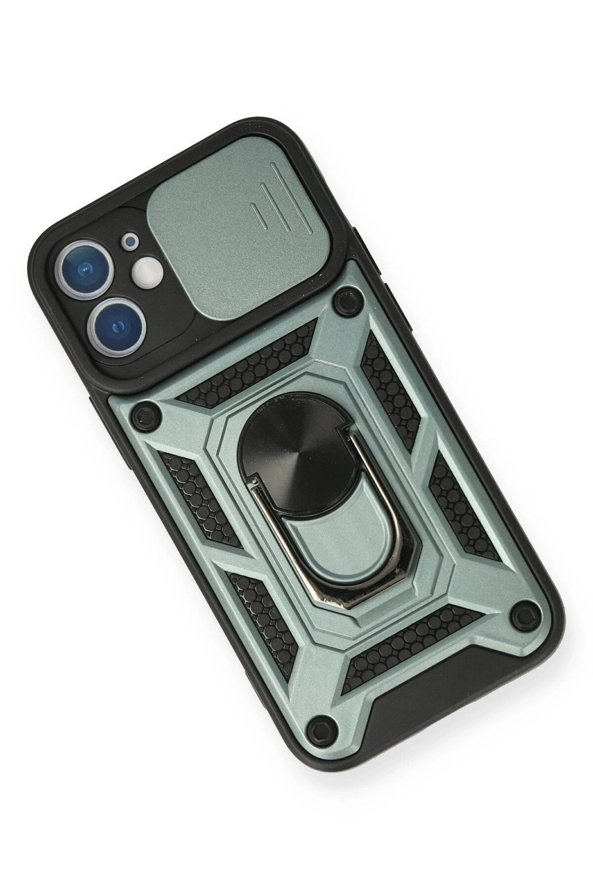 Mey İthalat® iPhone 12 Mini Kılıf Pars Lens Yüzüklü Silikon - Yeşil