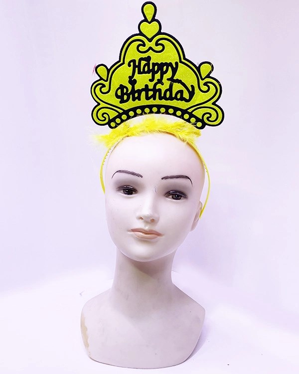 Mey İthalat® Happy Birthday Neon Sarı Renk Doğum Günü Tacı 24x15 cm