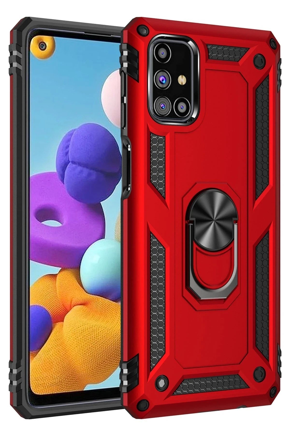 Mey İthalat® Samsung Galaxy M31S Kılıf Sofya Yüzüklü Silikon Kapak - Kırmızı