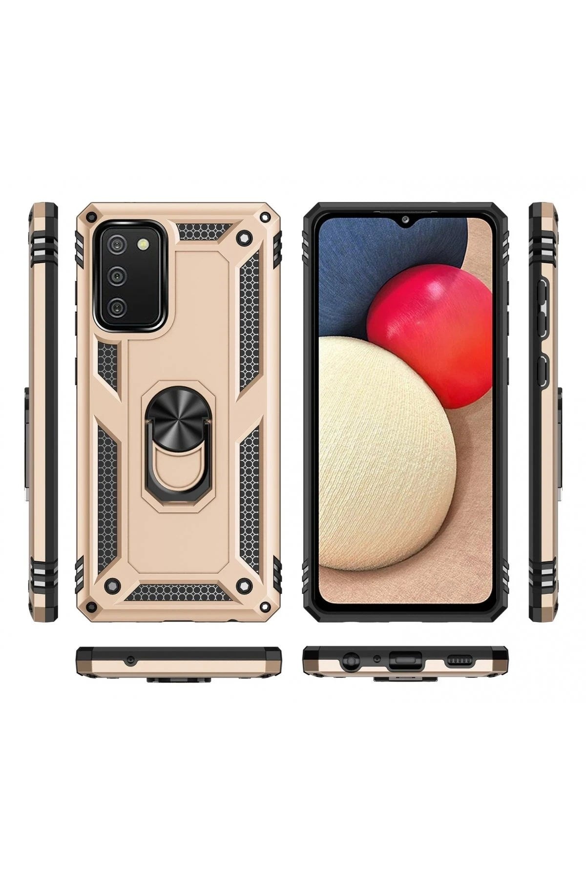 Mey İthalat® Samsung Galaxy A02S Kılıf Sofya Yüzüklü Silikon Kapak - Gold
