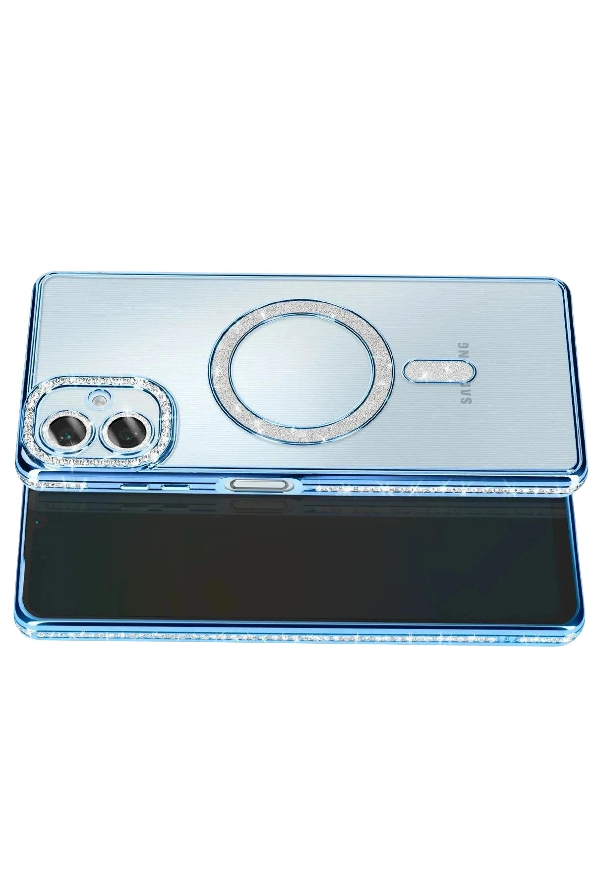 Mey İthalat® Samsung Galaxy A07 4G Joke Simli Magneticsafe Kılıf - Mavi