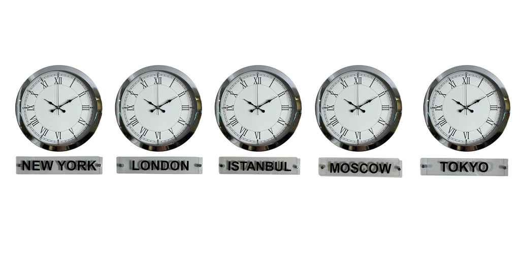 Prestij Krom 36 Cm Metal Tabelalı Dünya Saatleri – 5’li Set